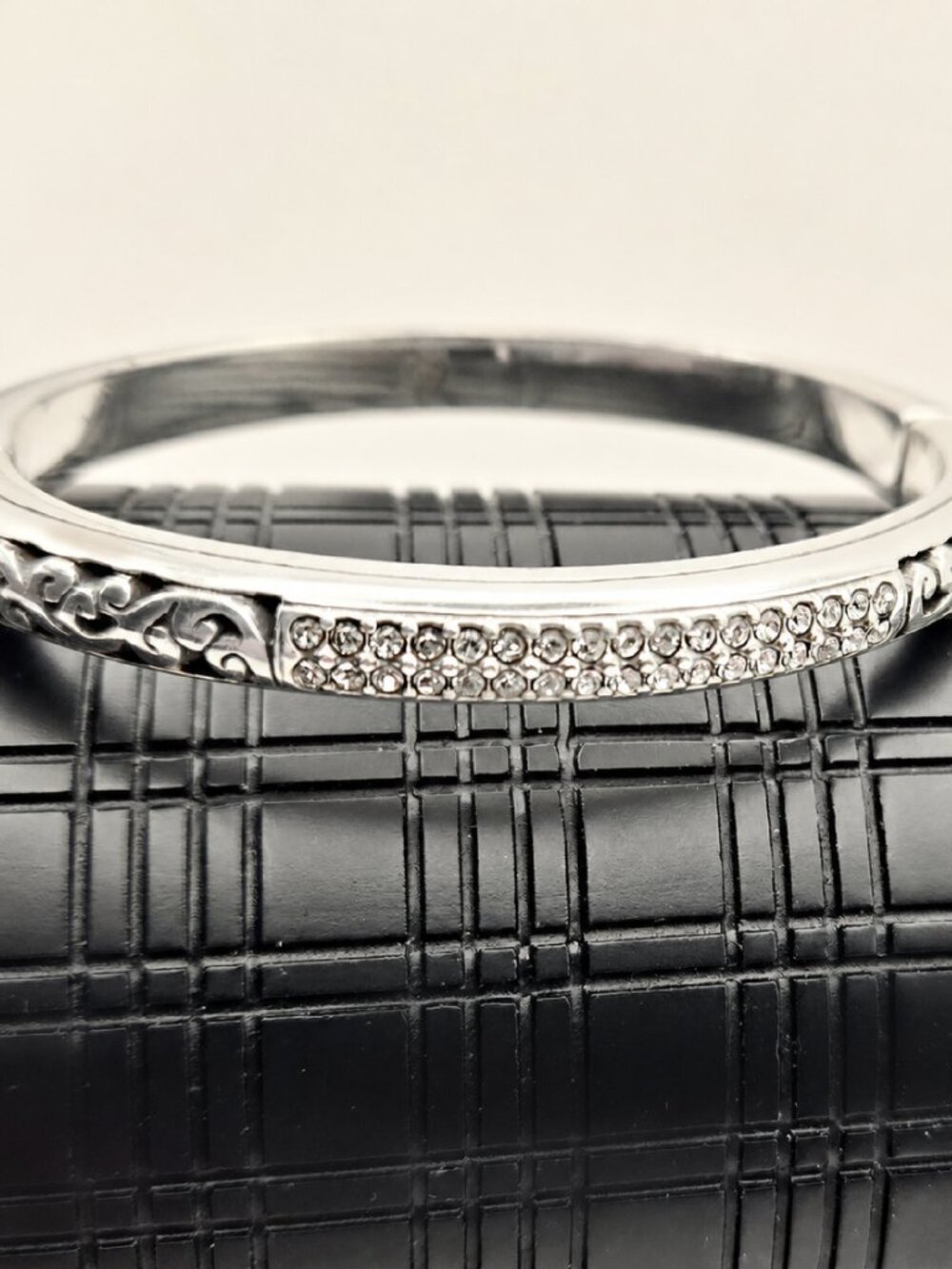 Brighton Sacred Cross Silver Crystal Hinged Bangle Bracelet